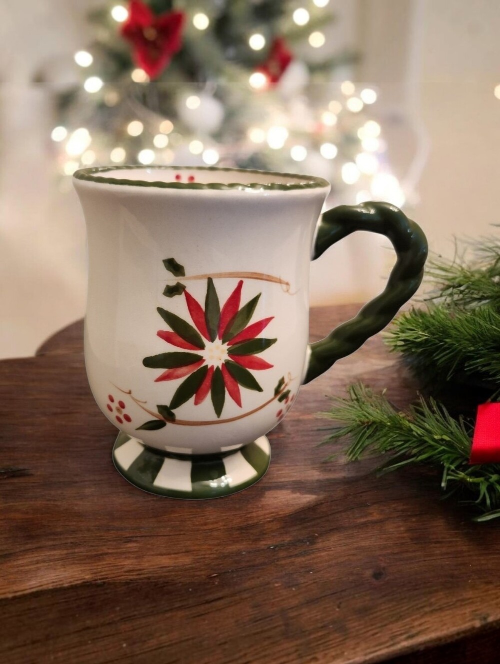 Temptations Old World Poinsettia Footed Mug